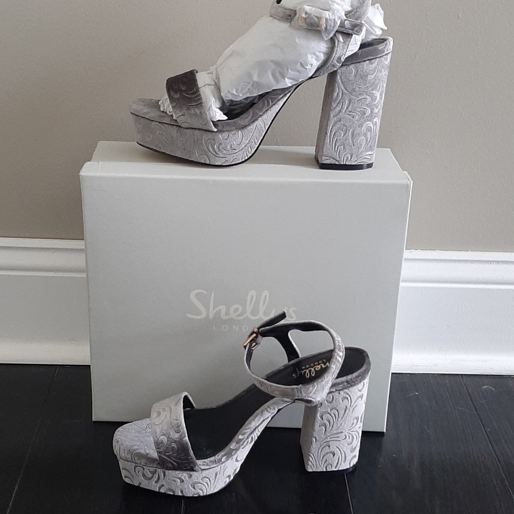 Shelly's London silver velvet platform shoes